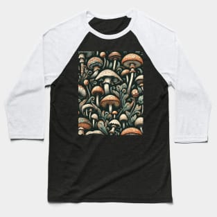 Vintage mushroom fungus art pattern Baseball T-Shirt